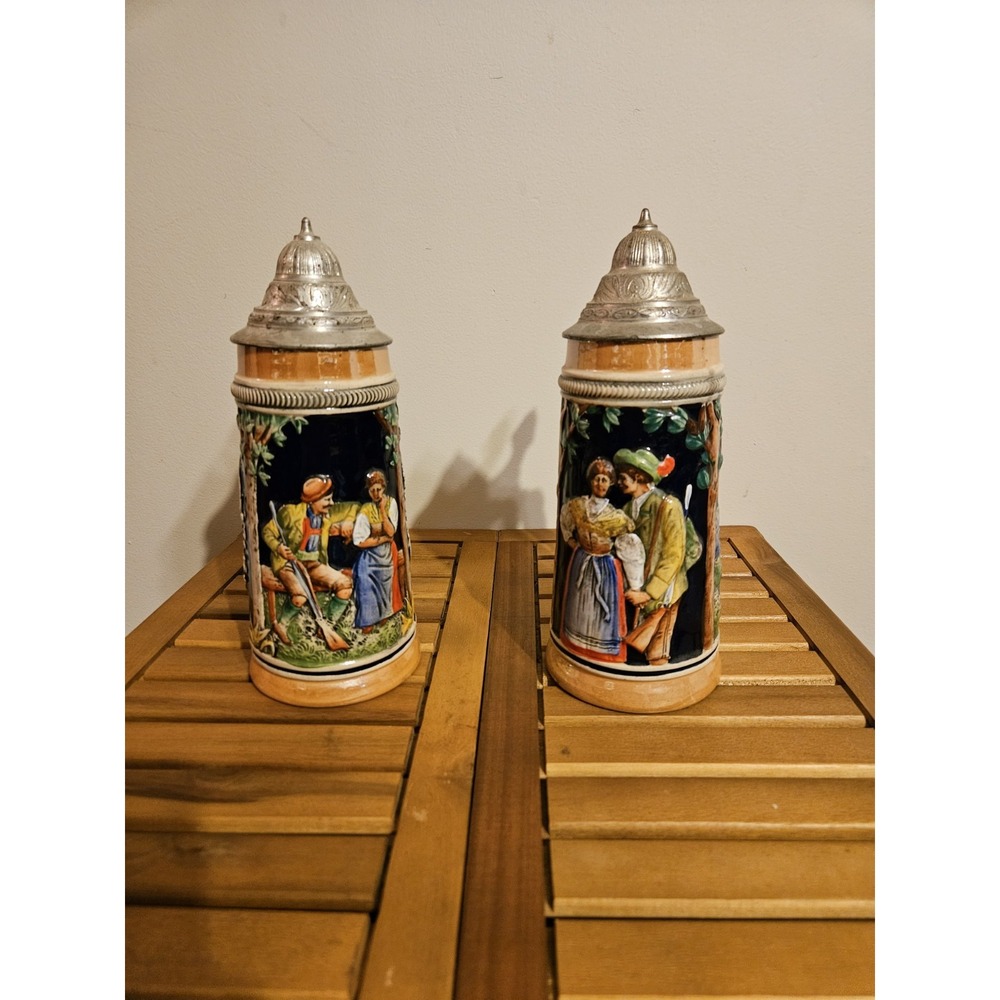Set of Original Lerchen 9.5" Beer Stein Handarbeit WL 4002 Pewter German‎